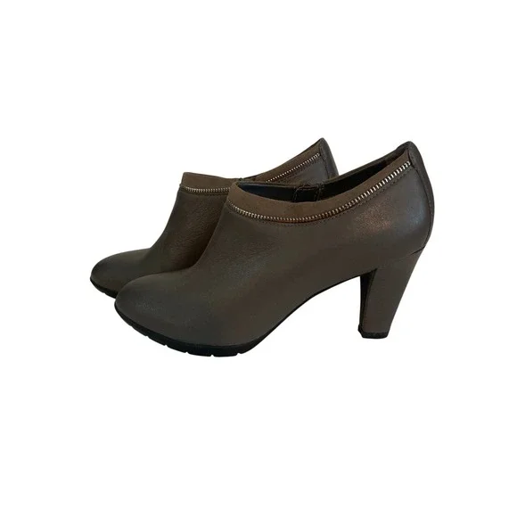 Anne Klein Gray Leather Side Zip Block Heel Ankle Boots Booties Womens 10 Y2K - Picture 1 of 6